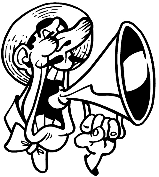 Man yelling into bullhorn vinyl sticker. Customize on line.       Auctions and Markets 059-0196  